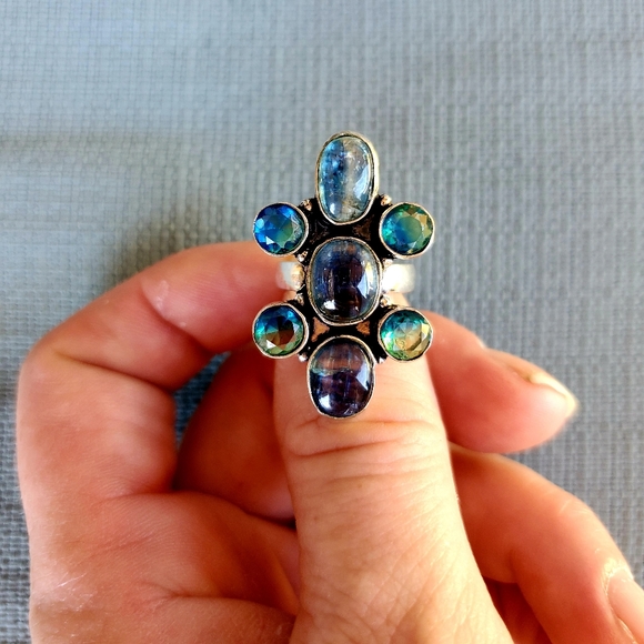 New Kyanite & Bi-Color Tourmaline 925 Silver Ring. - Picture 6 of 11